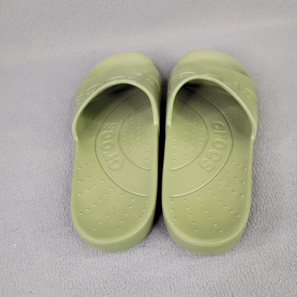 Crocs Unisex Classic Slides 2.0 Army Green Spellout‎ Mens 9 Womens 11